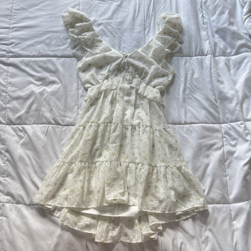NWT Trixxi Mini Dress Womens XL Ruffle Tiered White Floral Cottagecore Peasant